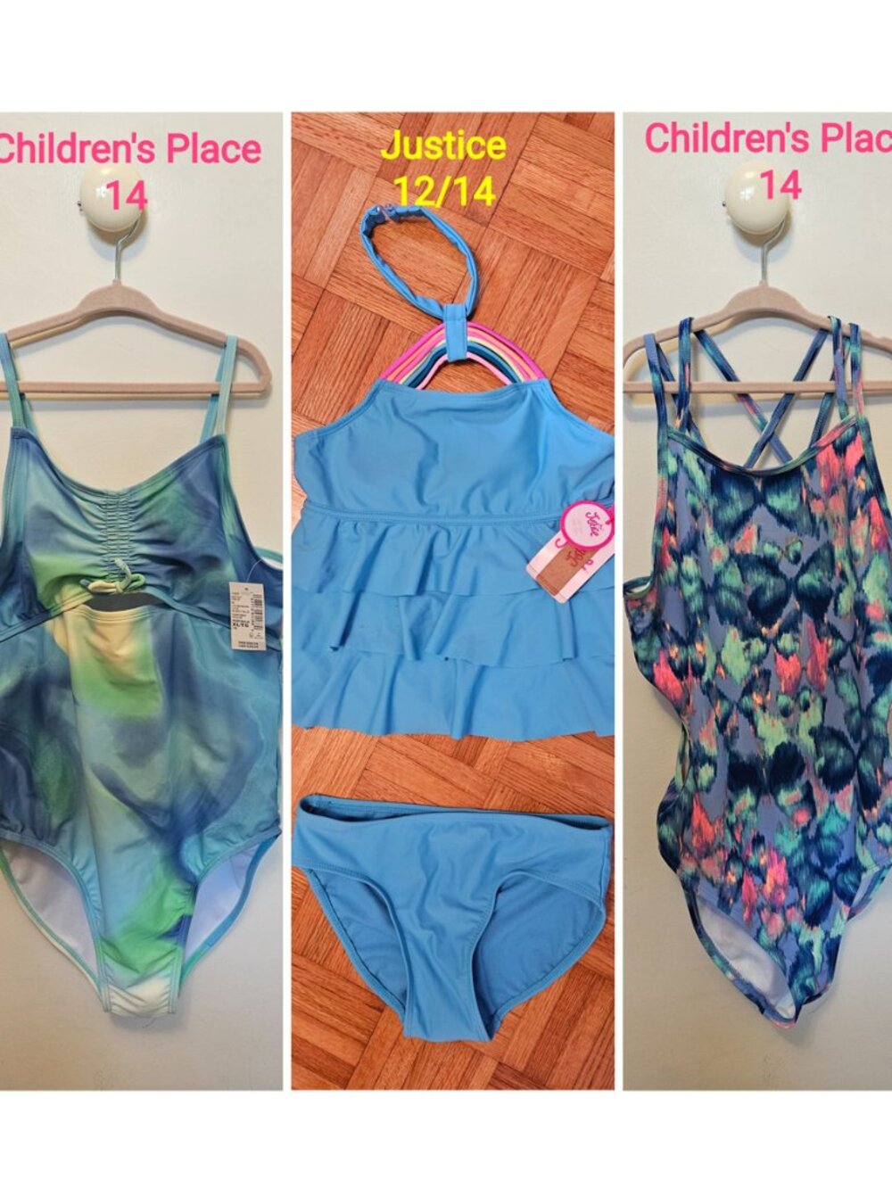 Girls Swimsuits 12/14 (Justice) and 14 (Children's Place) NWT
